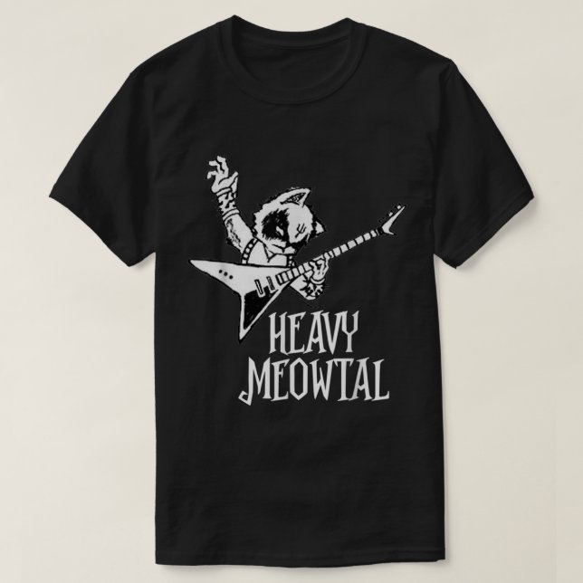 Funny Heavy Metal Cat Design T-Shirt (Design Front)
