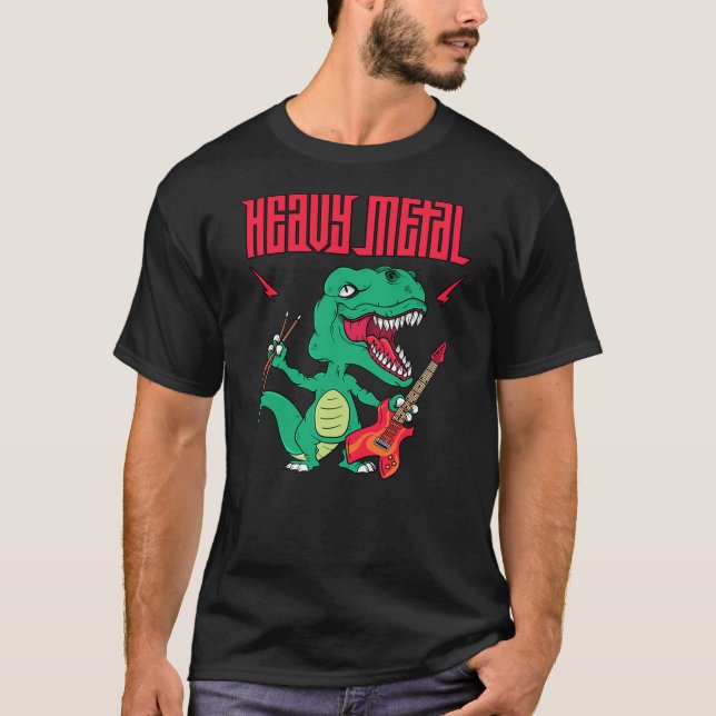 Funny Heavy Metal Dinosaur Design For Men Women an T-Shirt (Front)
