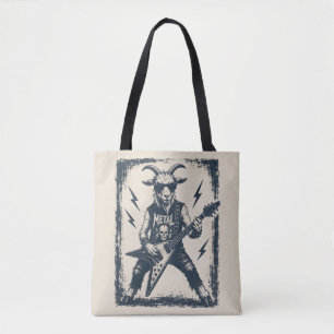 Funny Heavy Metal Goat Vintage Rock Illustration Tote Bag
