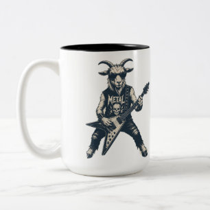 Funny Heavy Metal Goat Vintage Rock Illustration Two-Tone Coffee Mug