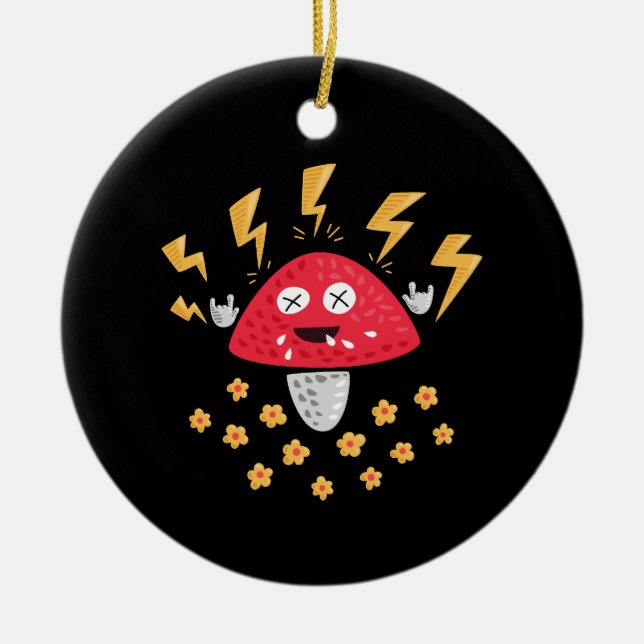 Funny Heavy Metal Mushroom Ceramic Tree Decoration (Front)
