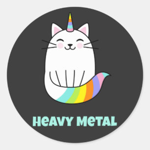 Funny heavy metal unicorn rainbow cat classic round sticker