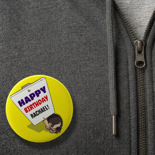 Funny Hedgehog Add The Name Happy Birthday Cartoon 6 Cm Round Badge