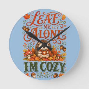 Funny Hedgehog Autumn Fall Cottagecore aesthetic Round Clock