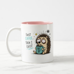 Funny Hedgehog Coffee Lover Design Two-Tone Coffee Mug
