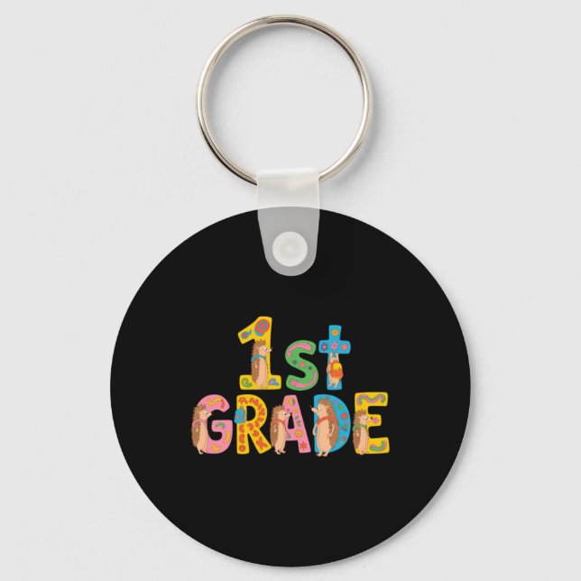 Funny Hedgehog First Grade Back To School Key Ring (Front)