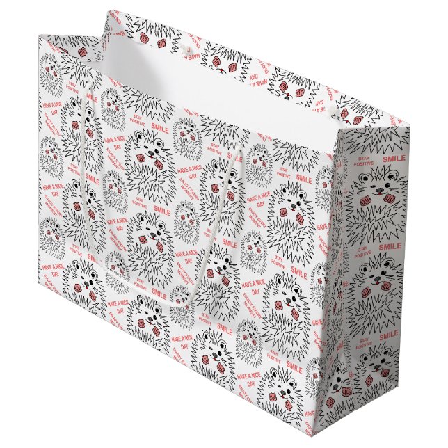 Funny Hedgehog. Have A Nice Day Customisable Large Gift Bag (Front Angled)