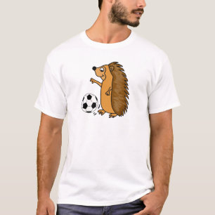 Funny Hedgehog Playing Soccer or Football Cartoon T-Shirt