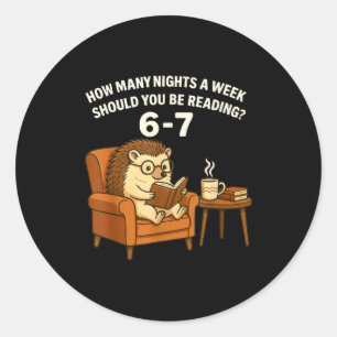 Funny Hedgehog Reading Book 67 Six Seven Meme  Classic Round Sticker