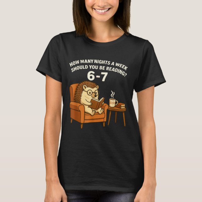 Funny Hedgehog Reading Book 67 Six Seven Meme  T-Shirt (Front)