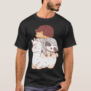 Funny Hedgehog Riding Sloth Riding Llama T-Shirt