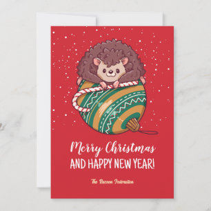 Funny Hedgehog Snow Winter Holiday Merry Christmas Card