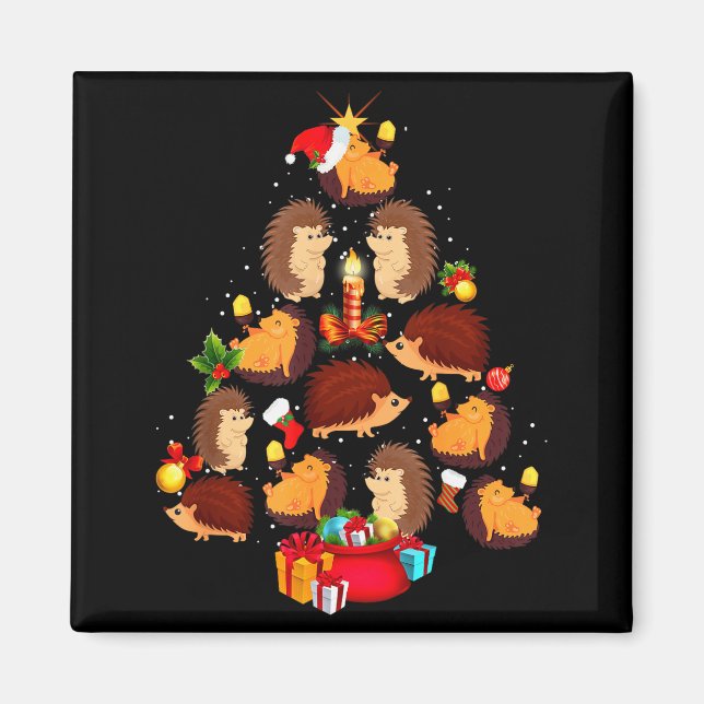 Funny Hedgehogs Christmas Tree Light Pajama Hedgeh Magnet (Front)