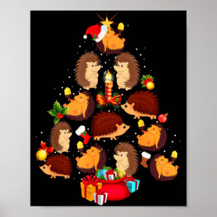 Funny Hedgehogs Christmas Tree Light Pajama Hedgeh Poster