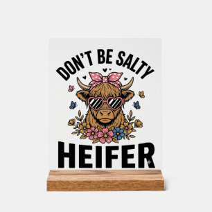 Funny Heifer Cow Floral Butterfly Vintage Design_1 Acrylic Sign