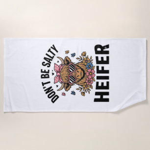 Funny Heifer Cow Floral Butterfly Vintage Design_1 Beach Towel