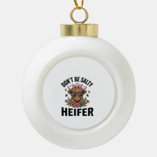 Funny Heifer Cow Floral Butterfly Vintage Design_1 Ceramic Ball Christmas Ornament