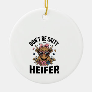 Funny Heifer Cow Floral Butterfly Vintage Design_1 Ceramic Tree Decoration