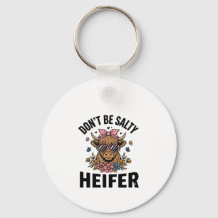 Funny Heifer Cow Floral Butterfly Vintage Design_1 Key Ring