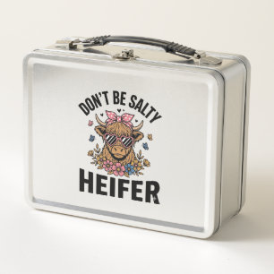 Funny Heifer Cow Floral Butterfly Vintage Design_1 Metal Lunch Box