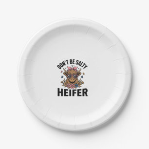 Funny Heifer Cow Floral Butterfly Vintage Design_1 Paper Plate