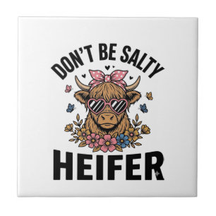 Funny Heifer Cow Floral Butterfly Vintage Design_1 Tile