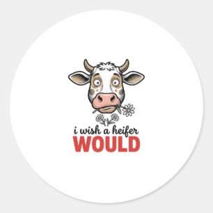 Funny Heifer Cow Vintage Engraving Shirt Design_1 Classic Round Sticker