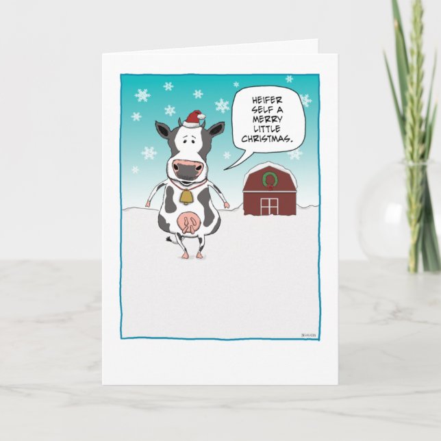 Funny Heifer Self Cow Christmas Holiday Card (Front)