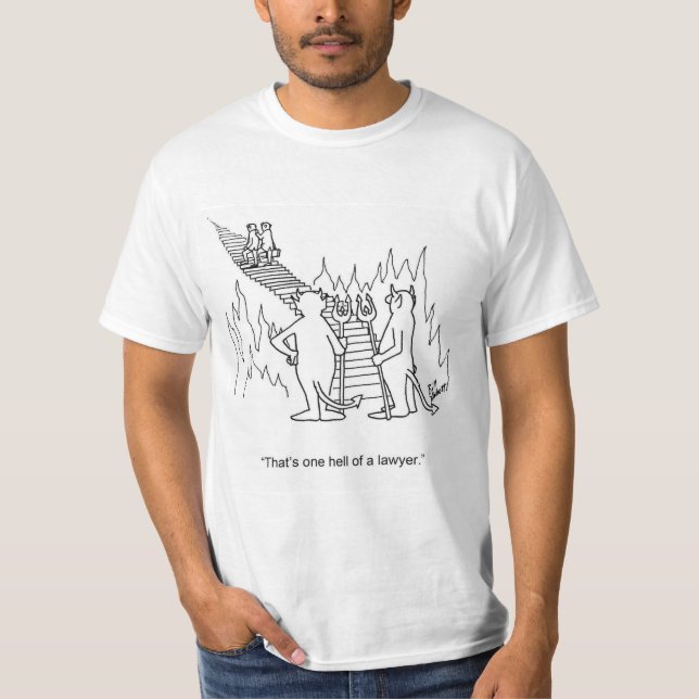 Funny Hell of a Lawyer Cartoon T-Shirt (Front)