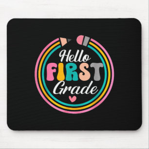 Funny Hello First Grade Pencil Circle Design  Mouse Mat