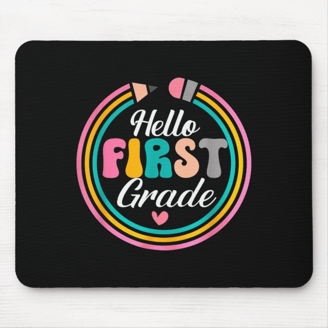 Funny Hello First Grade Pencil Circle Design  Mouse Mat (Front)