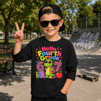 Funny Hello Fourth Grade Cute Dinosaur Back School T-Shirt