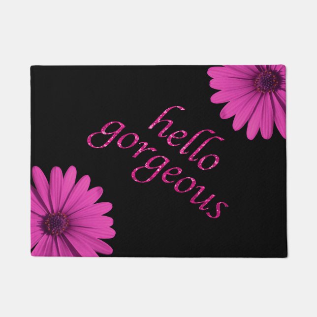 Funny Hello Gorgeous Quote Girly Pink Daisies Doormat (Front)