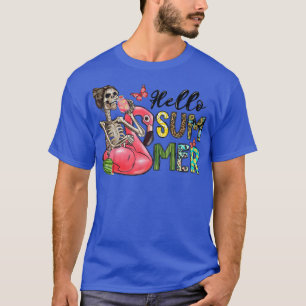 Funny Hello Summer flamingo skeleton Summer Vibes T-Shirt