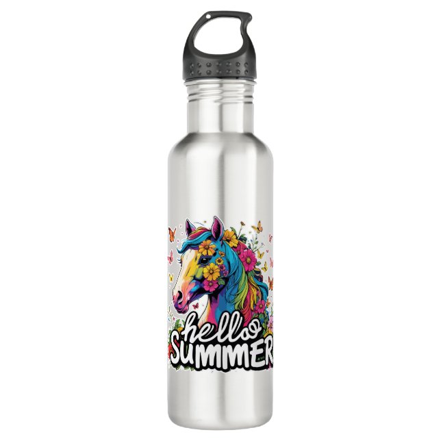 Funny Hello Summer Horse 710 Ml Water Bottle (Front)
