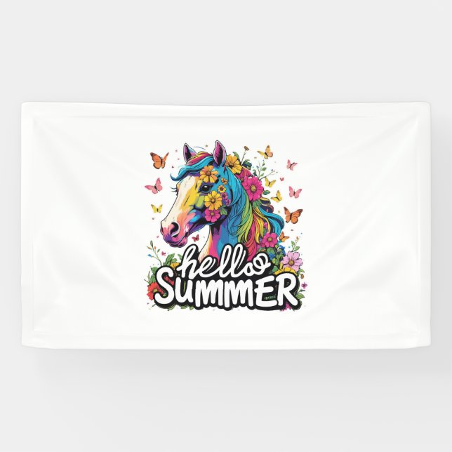 Funny Hello Summer Horse Banner (Horizontal)