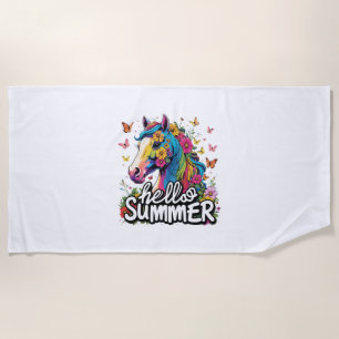 Funny Hello Summer Horse Beach Towel