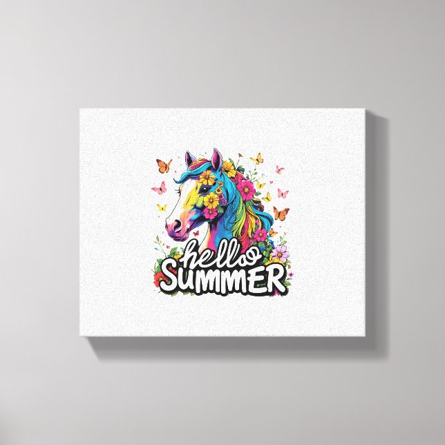 Funny Hello Summer Horse Canvas Print (Front)