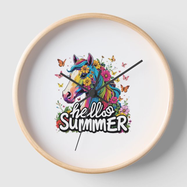 Funny Hello Summer Horse Clock (Front)