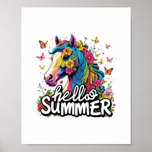 Funny Hello Summer Horse Poster