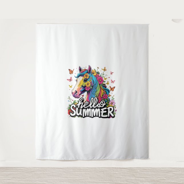 Funny Hello Summer Horse Tapestry (Front)