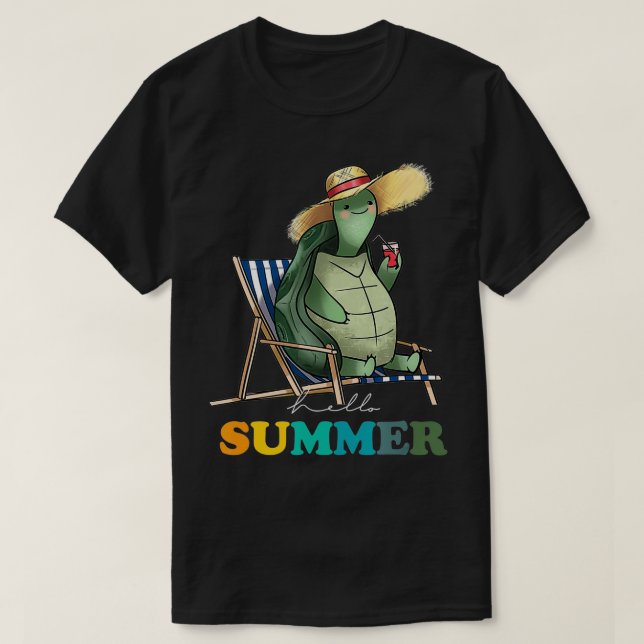 Funny Hello Summer Turtle  Summertime beach  T-Shirt (Design Front)