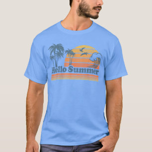 Funny Hello Summer Vacation Beach Vintage 70s Retr T-Shirt