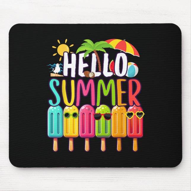 Funny Hello Summer Vacation Popsicle Ice Lolly Ice Mouse Mat (Front)