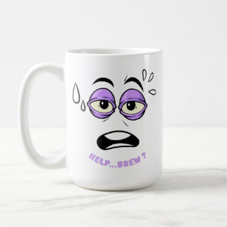 Funny Help Brew Sleepy Face Cartoon Coffee Mug
