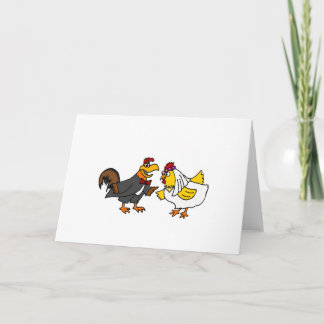 Funny Hen Bride and Rooster Groom Wedding Card