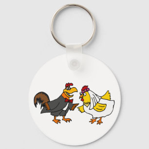 Funny Hen Bride and Rooster Groom Wedding Key Ring