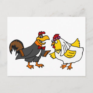 Funny Hen Bride and Rooster Groom Wedding Postcard