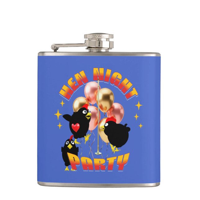 Funny Hen Night Party Chickens Design Hip Flask (Front)