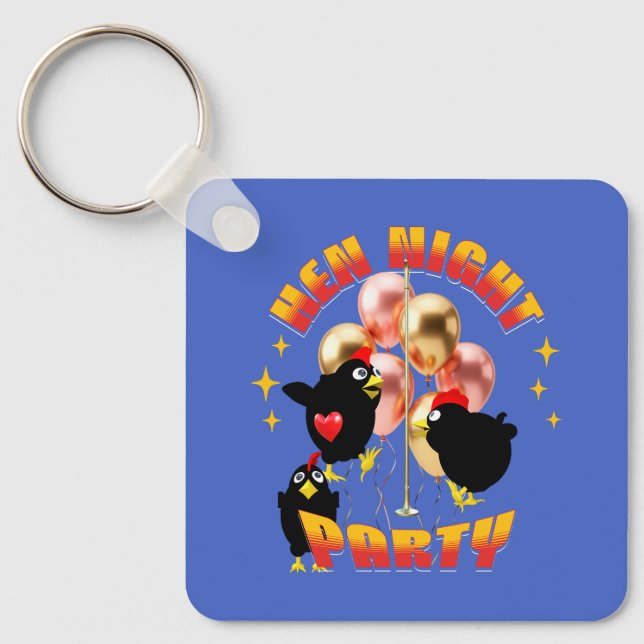Funny Hen Night Party Chickens Design Key Ring (Front)